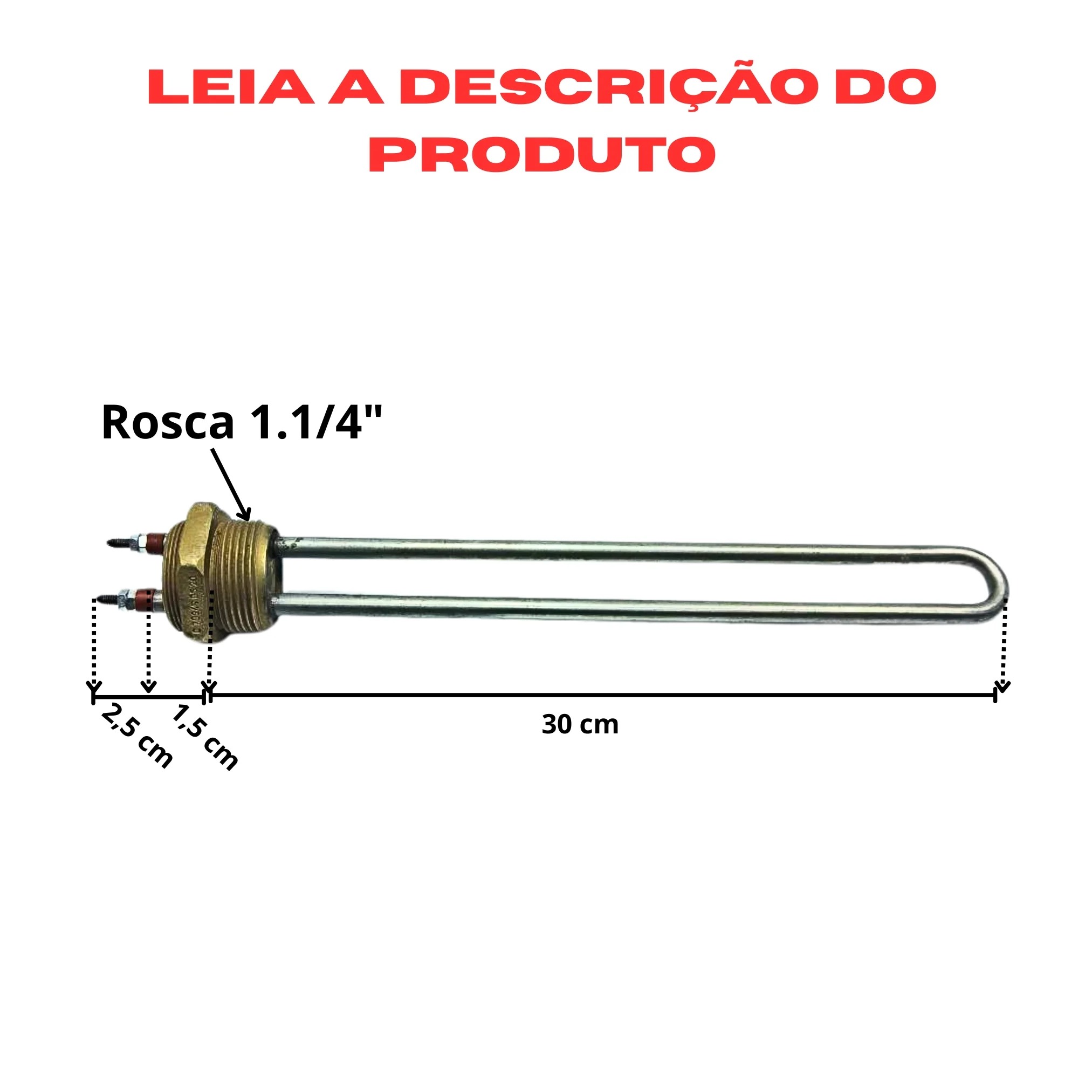 Resistência Rosca 1.1/4" U1 8,2X300mm 3000w 220v Boiler - Imagem 3