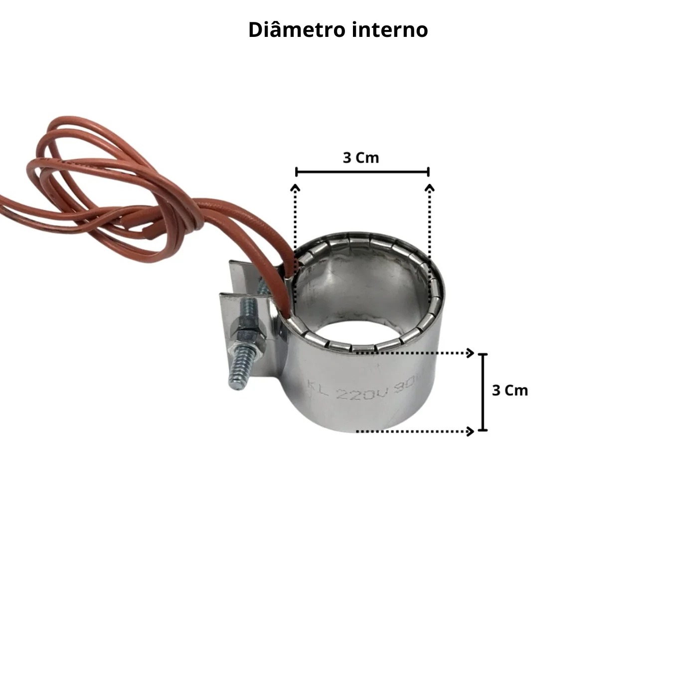Resistência Elétrica Coleira Mica Injetora 30MM X 30MM 90W 220V Conector Saída Rabicho - Imagem 2
